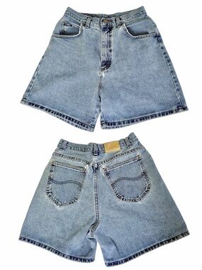 Vintage Lee Med Wash Denim Shorts High Rise Mom Fit Distressed Y2K